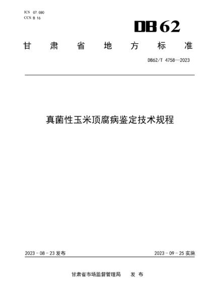 DB62/T 4758-2023 真菌性玉米頂腐病鑒定技術(shù)規程